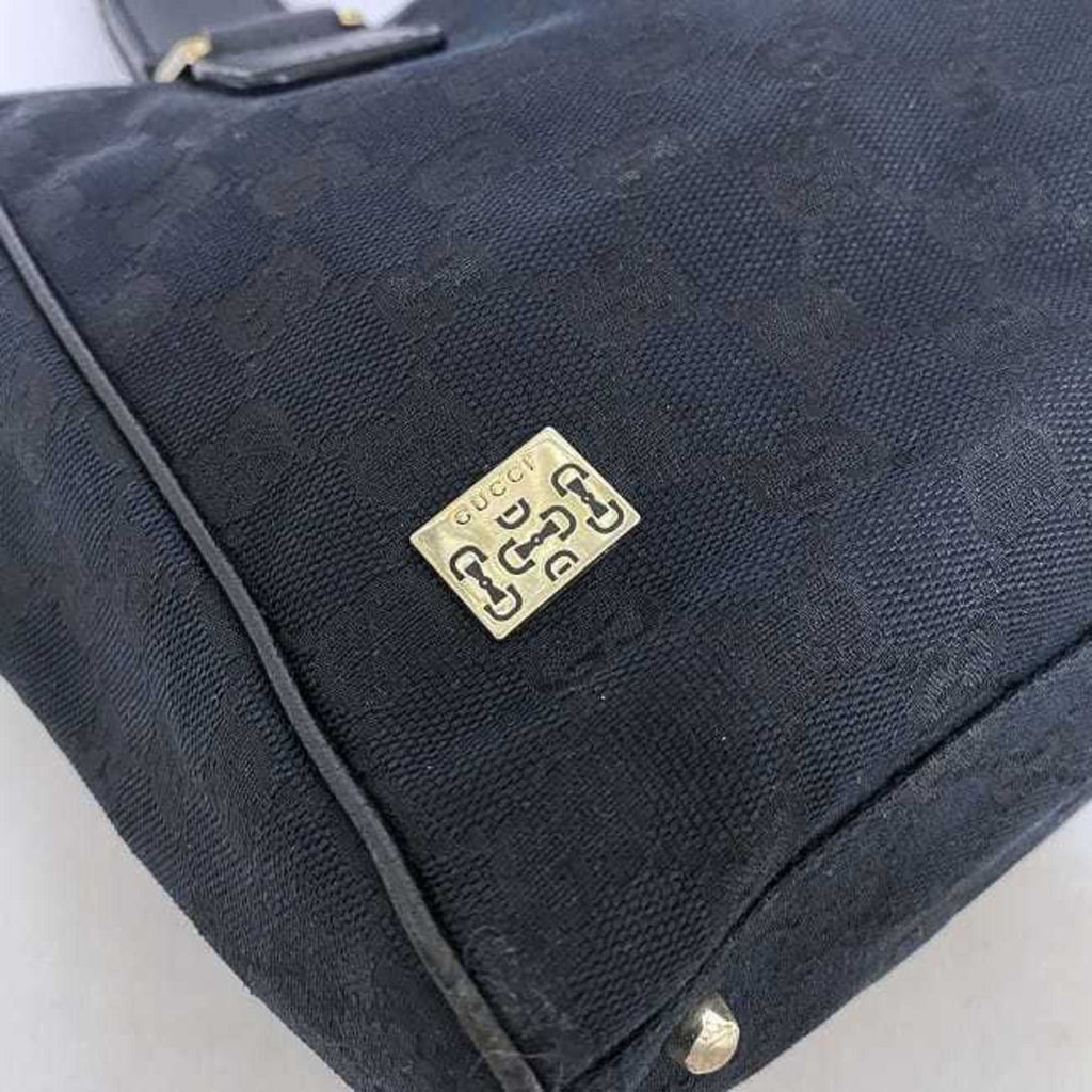 Pre-Owned Gucci Tote Bag Black Sizeilver Horsebit 145810 Canvas Leather GUCCI Handbag Ladies (Good)