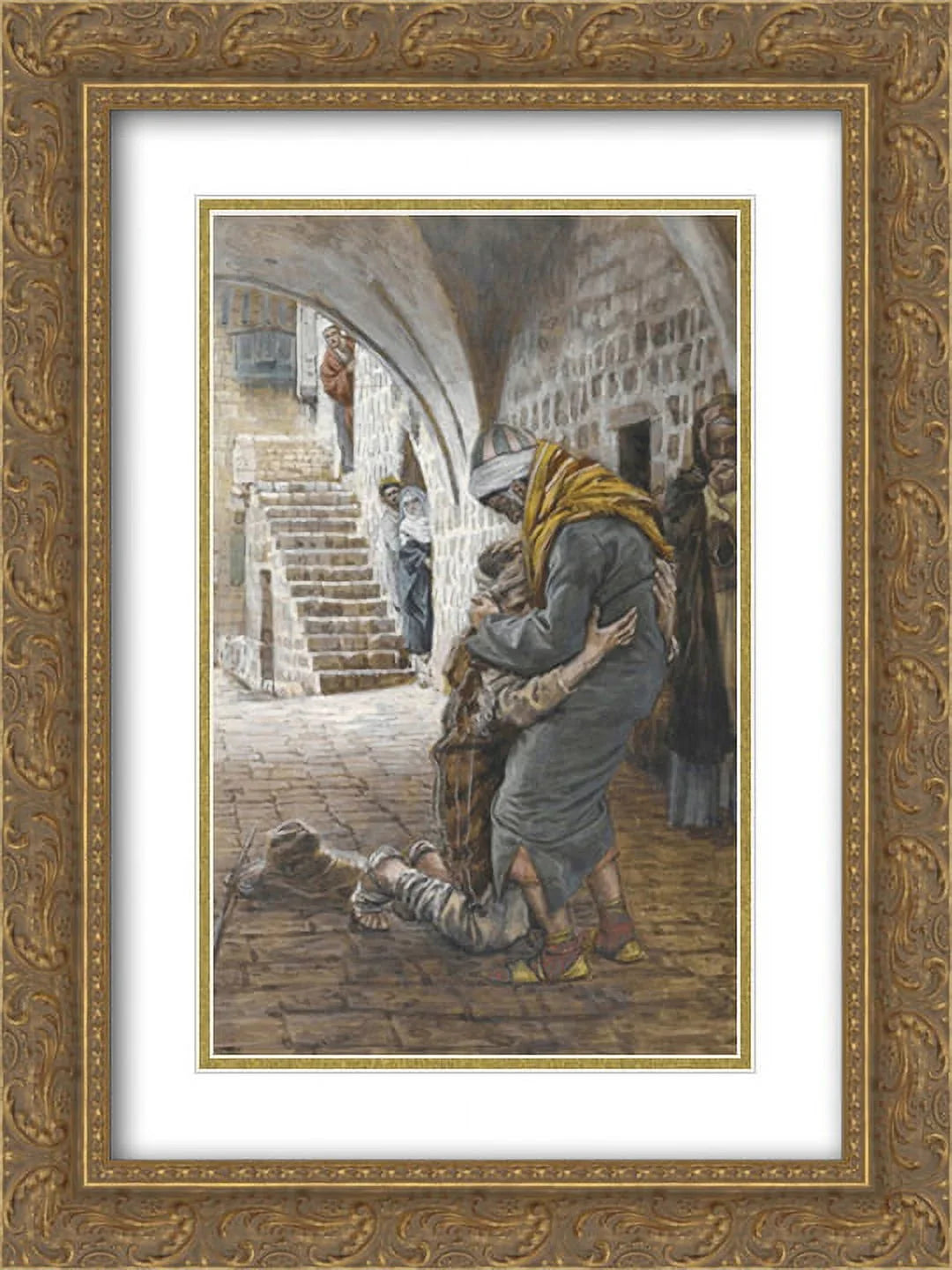 James Tissot 2x Matted 18x24 Gold Ornate Framed Art Print 'The Return of the Prodigal Sizeon, illustration for 'The Life of Christ''