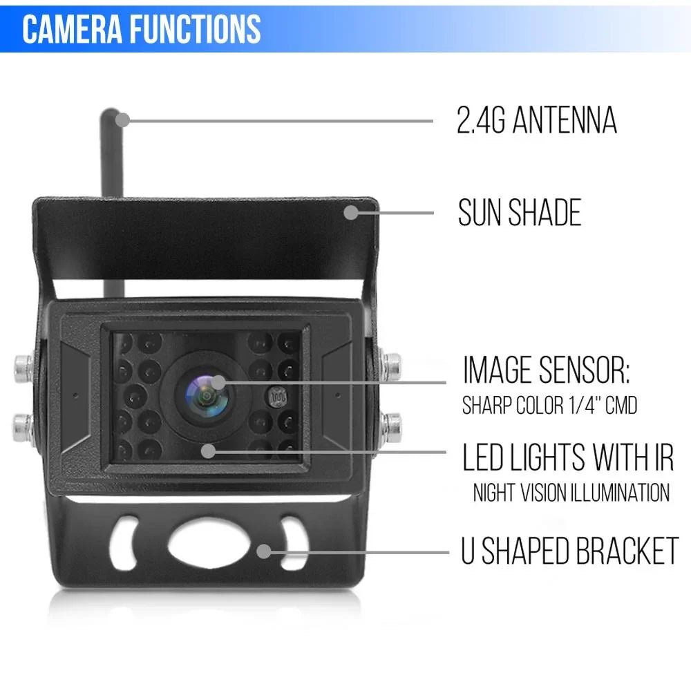 PYLE PLCMTR78WIR - 2.4Ghz Vehicle Camera & Video Monitor Sizeystem with Wireless Video Transmission, Waterproof Rated Cam, Night Vision, 7?? -inch Display (for Bus, Truck, Trailer, Van)