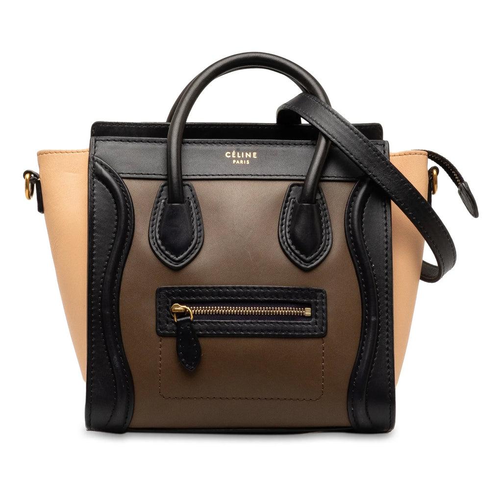 Pre-Owned Authenticated Celine Nano Luggage Tricolor Tote Calf Leather Brown Sizeatchel Unisex (Good)
