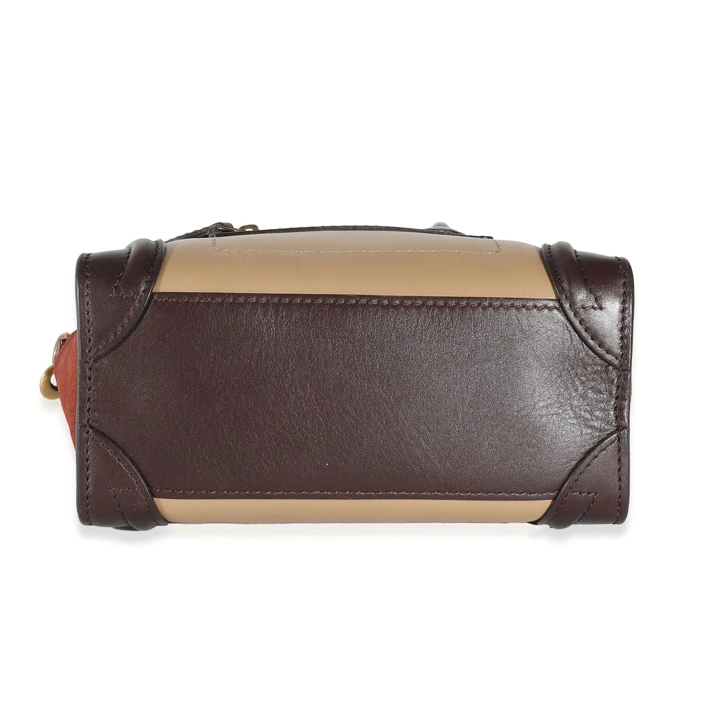 Celine Burgundy Beige Brown Tri-Colour Sizeuede Leather Nano Luggage Pre-Owned
