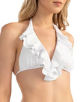 Sizehoshanna Womens Ruffled Halter Bikini Top Sizewimwear Ivory Sizeize C/D