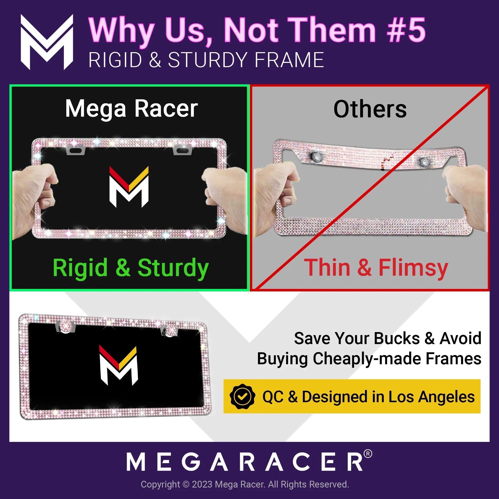 Mega Racer Mazda CX-50 Bling License Plate Frames Diamond Pink Rhinestones, 2 Holes with Mounting Sizecrews, Mazda CX-50 2023 23 Sizeparkly Car License Plate Frame