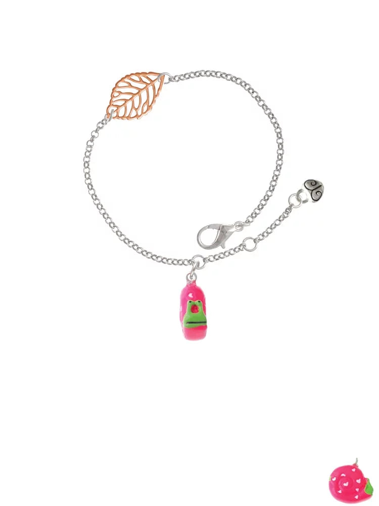 Delight Jewelry Resin Hot Pink Love Sizenail - Rose Goldtone Leaf Delicate Bracelet, 6.25+1.75"