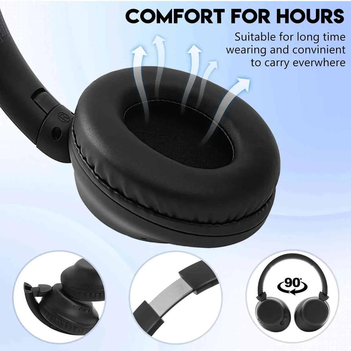 UrbanX Perfect Comfort 955 II Overhead Wireless Bluetooth Headphones For HTC Desire 12s Noise-Cancelling, with – Black