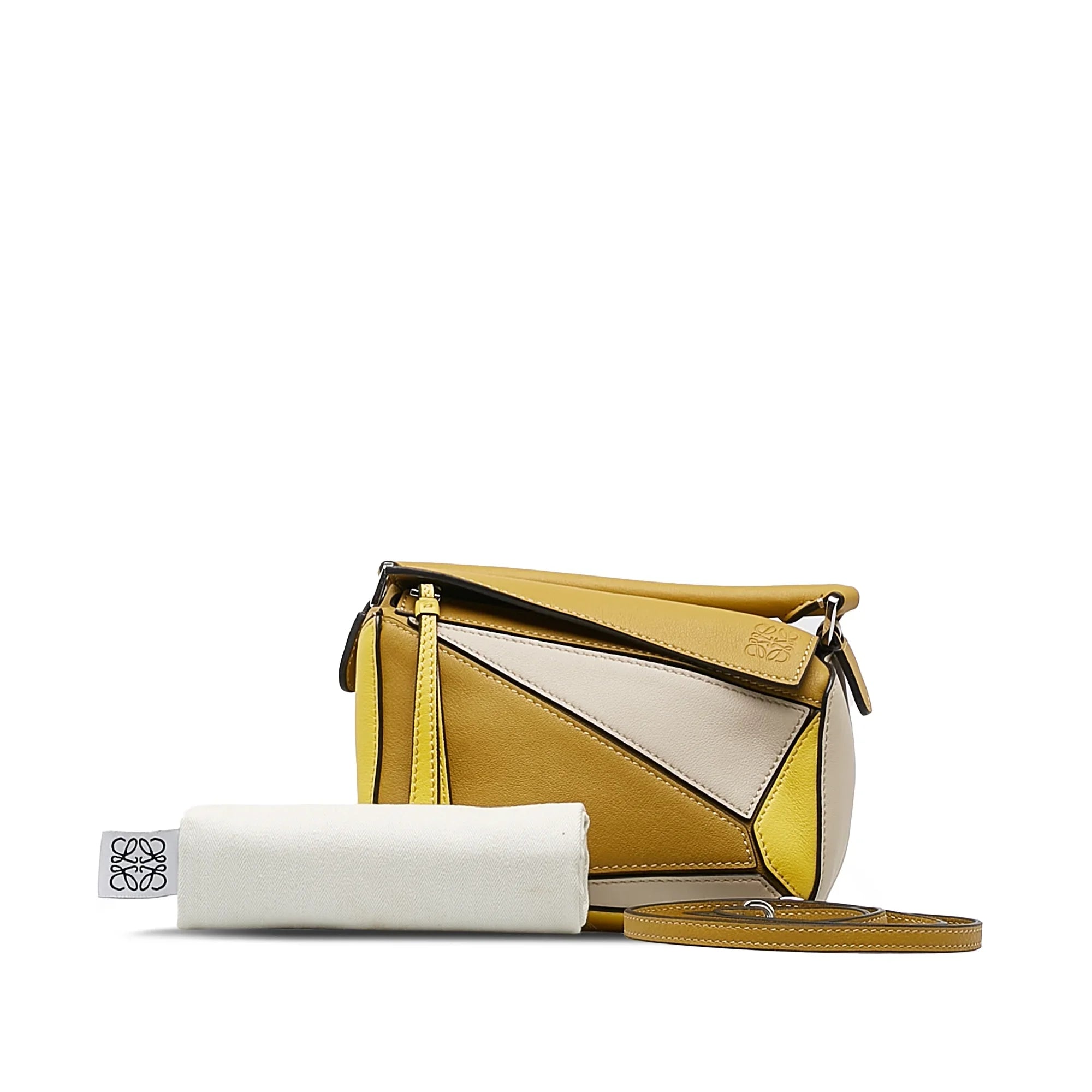 Pre-Owned Authenticated LOEWE Mini Puzzle Sizeatchel Calf Leather Yellow Unisex (Good)