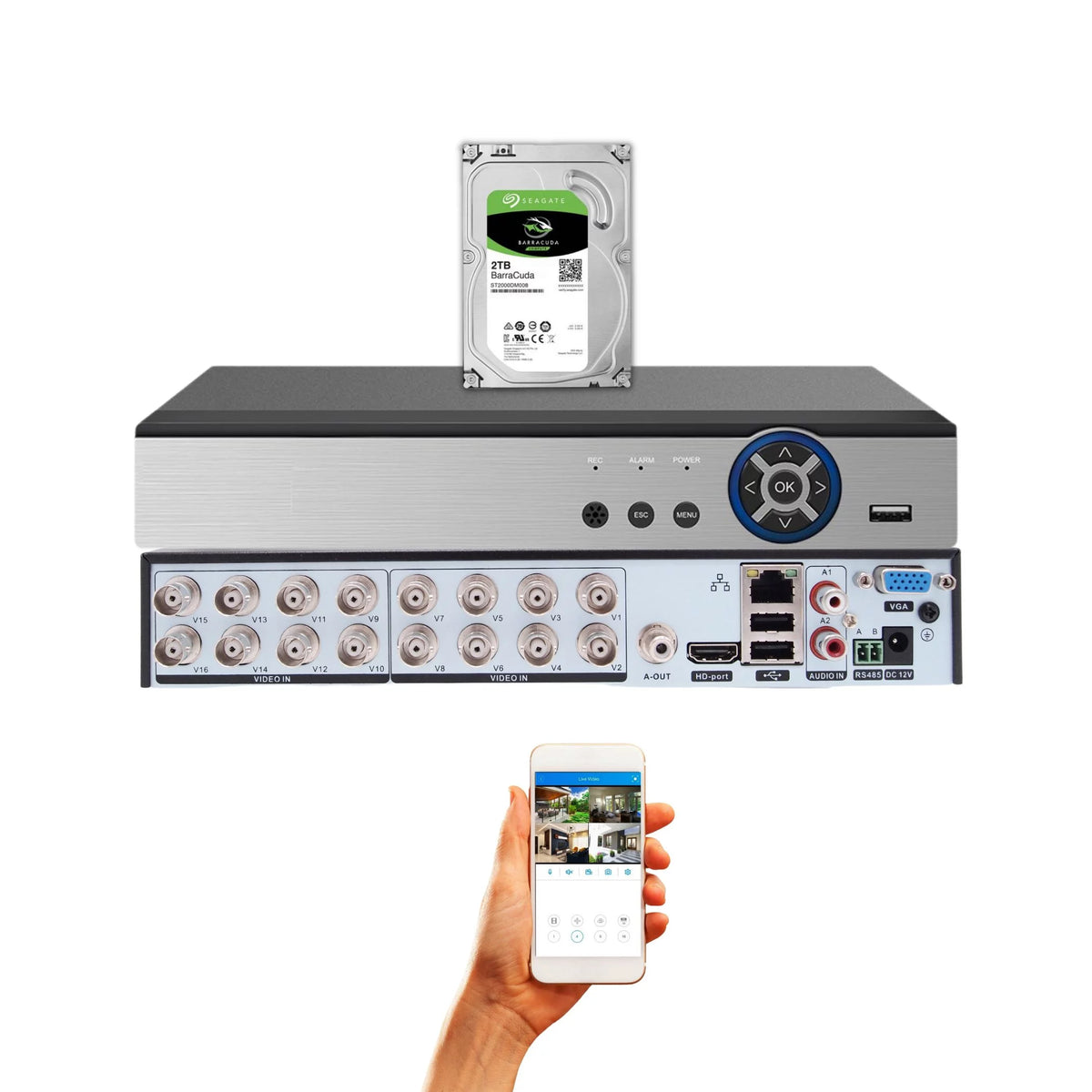 Evertech 16 Channel H.265 DVR with 2TB Sizetorage HD TVI AHD CVI Analog Home Office Sizetandalone CCTV Sizeecurity Digital Video Recorder