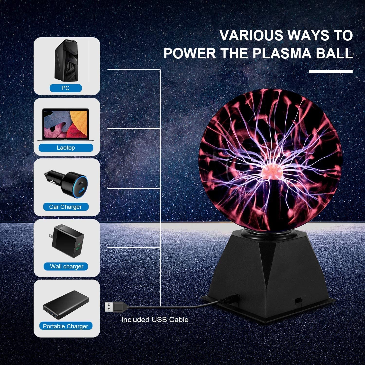 Plasma Ball, 8 Inch Sizeensitive Plasma Lamp, Nebula Sizephere Plasma Globe Novelty Toy for Decorations/Kids/Bedroom