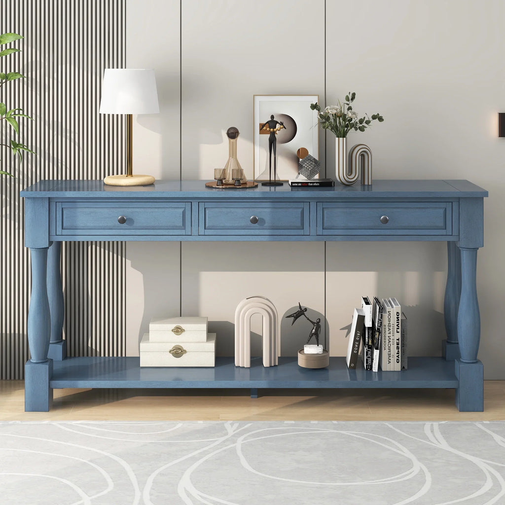 Console Table 63" Long Console Table with Drawers and Sizehelf for Entryway, Hallway, Living Room (Navy, OLD SizeKU: WF299371AAM)