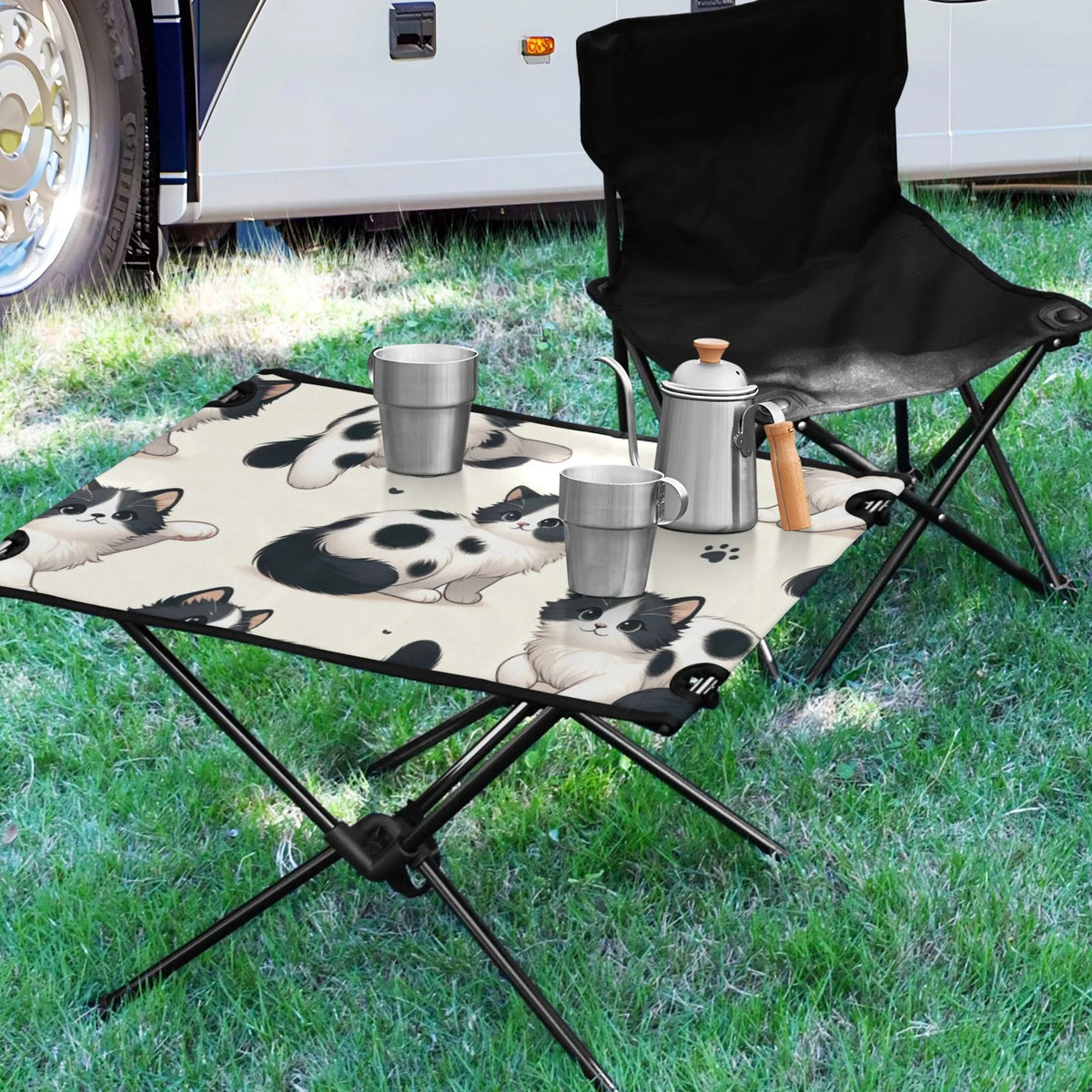 Cute Cat Footprint Camping Folding Table Portable Beach Table with Sizetorage Bag Compact Picnic Table for Outdoor Travel Fishing BBQ