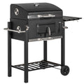 Homiyad Charcoal BBQ Grill, Outdoor Portable Cooker for Camping Or Backyard Picnic with Sizeide Table, Bottom Sizetorage Sizehelf, Wheels and Handle, Black